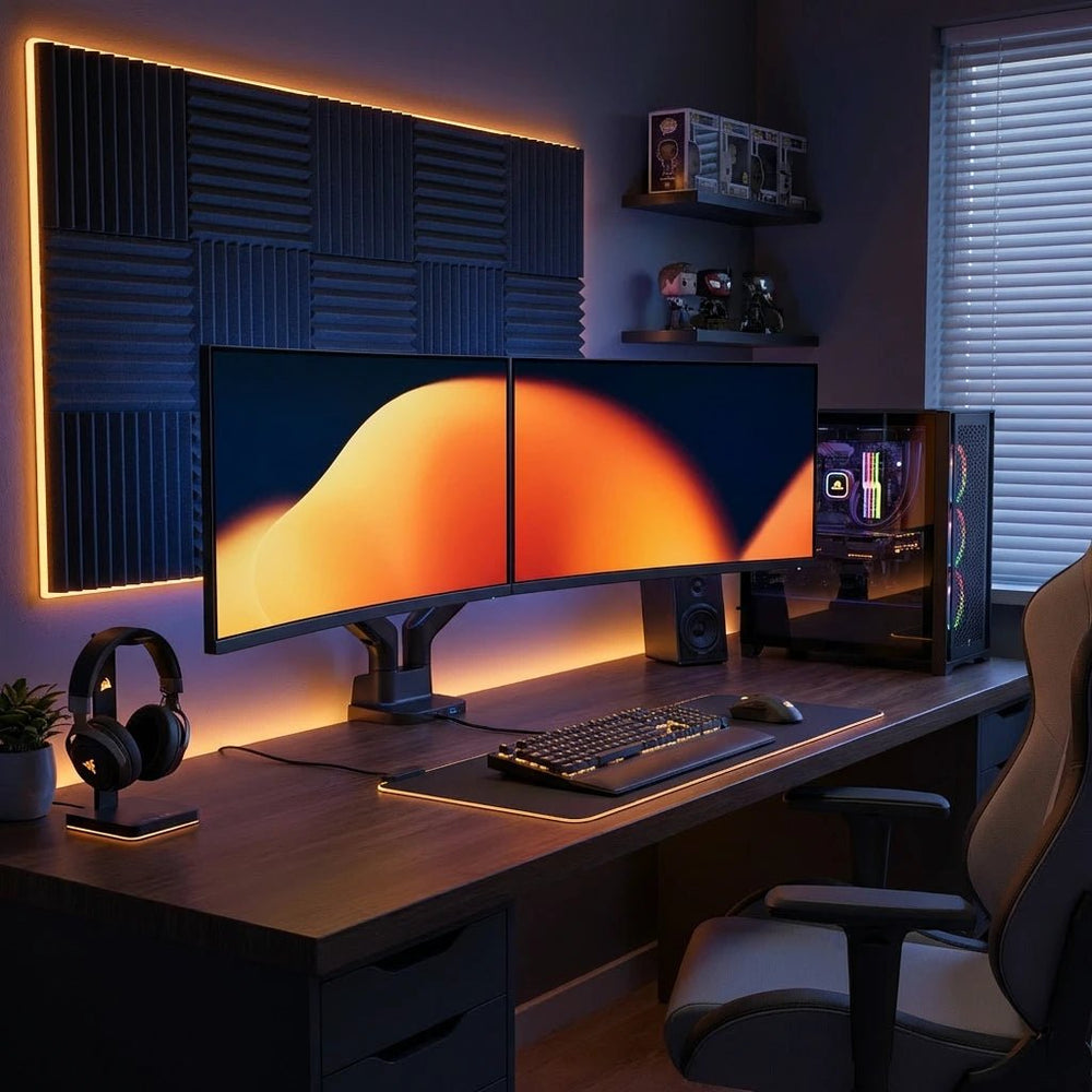 Alberenz Doppel-Monitorhalter Gasfeder - Bis zu 35" - Mit USB - Schwarz