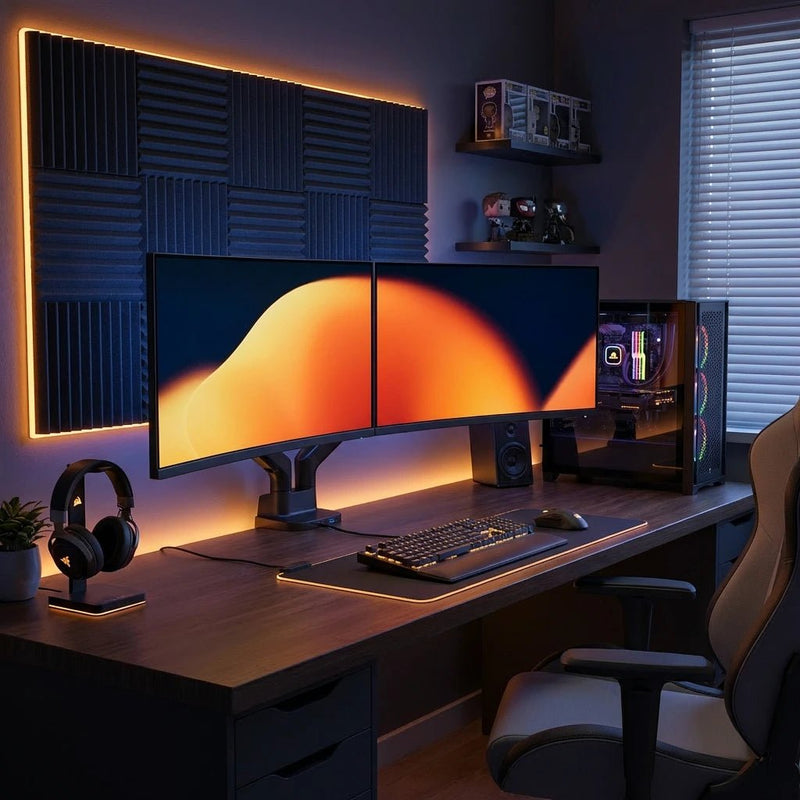 Alberenz Doppel-Monitorhalter Gasfeder - Bis zu 35" - Mit USB - Schwarz