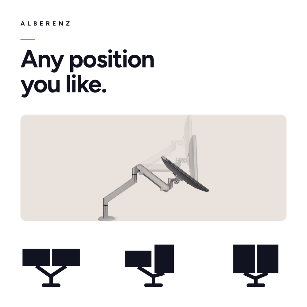 Alberenz® Doppel Monitorarm mit Gasfeder Silber