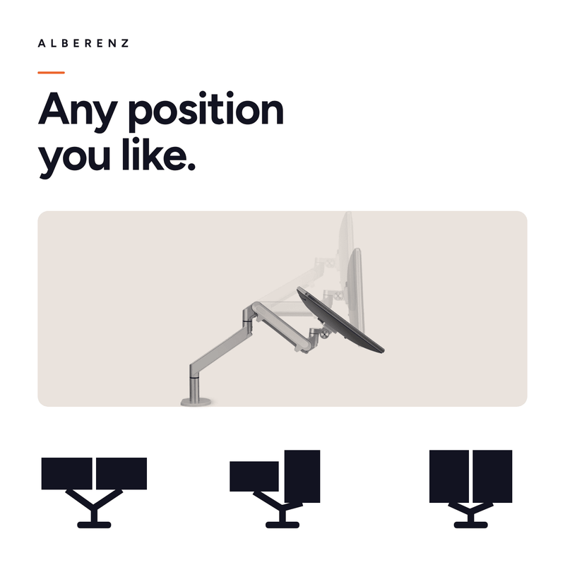 Alberenz® Doppel Monitorarm mit Gasfeder Silber