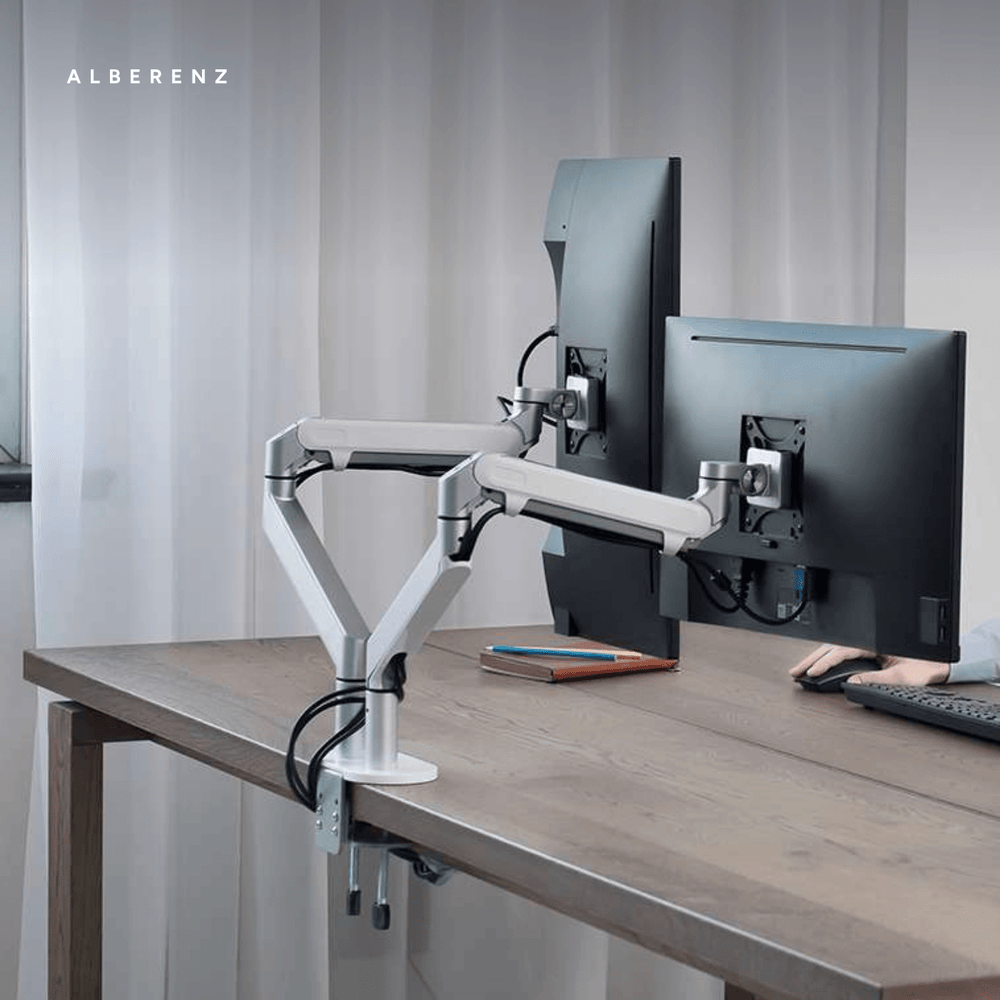 Alberenz® Doppel Monitorarm mit Gasfeder Silber