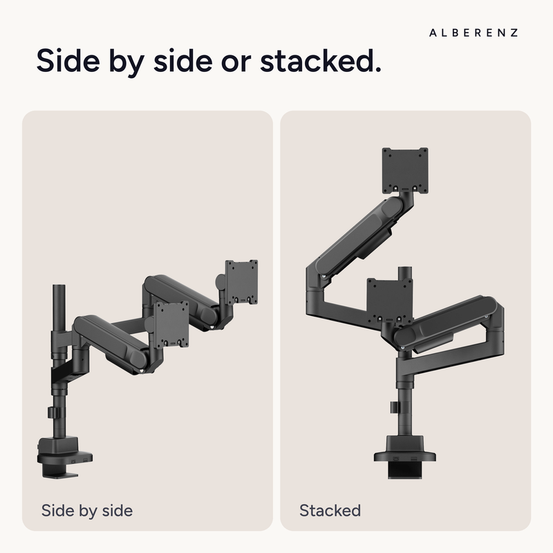Alberenz® Doppelter Heavy Duty Monitorarm mit Gasfeder (2 Bildschirme bis 57 Zoll)