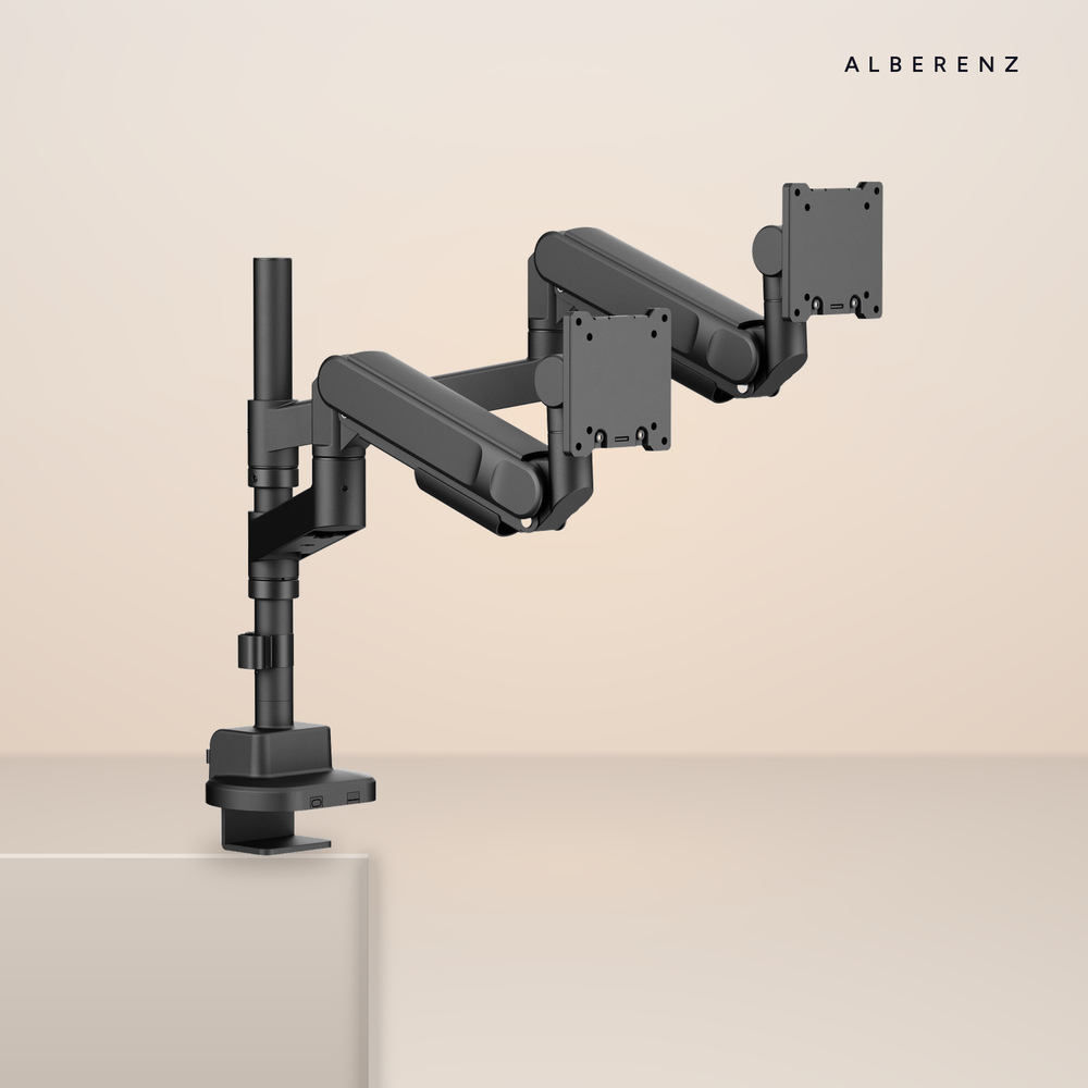 Alberenz® Doppelter Heavy Duty Monitorarm mit Gasfeder (2 Bildschirme bis 57 Zoll)