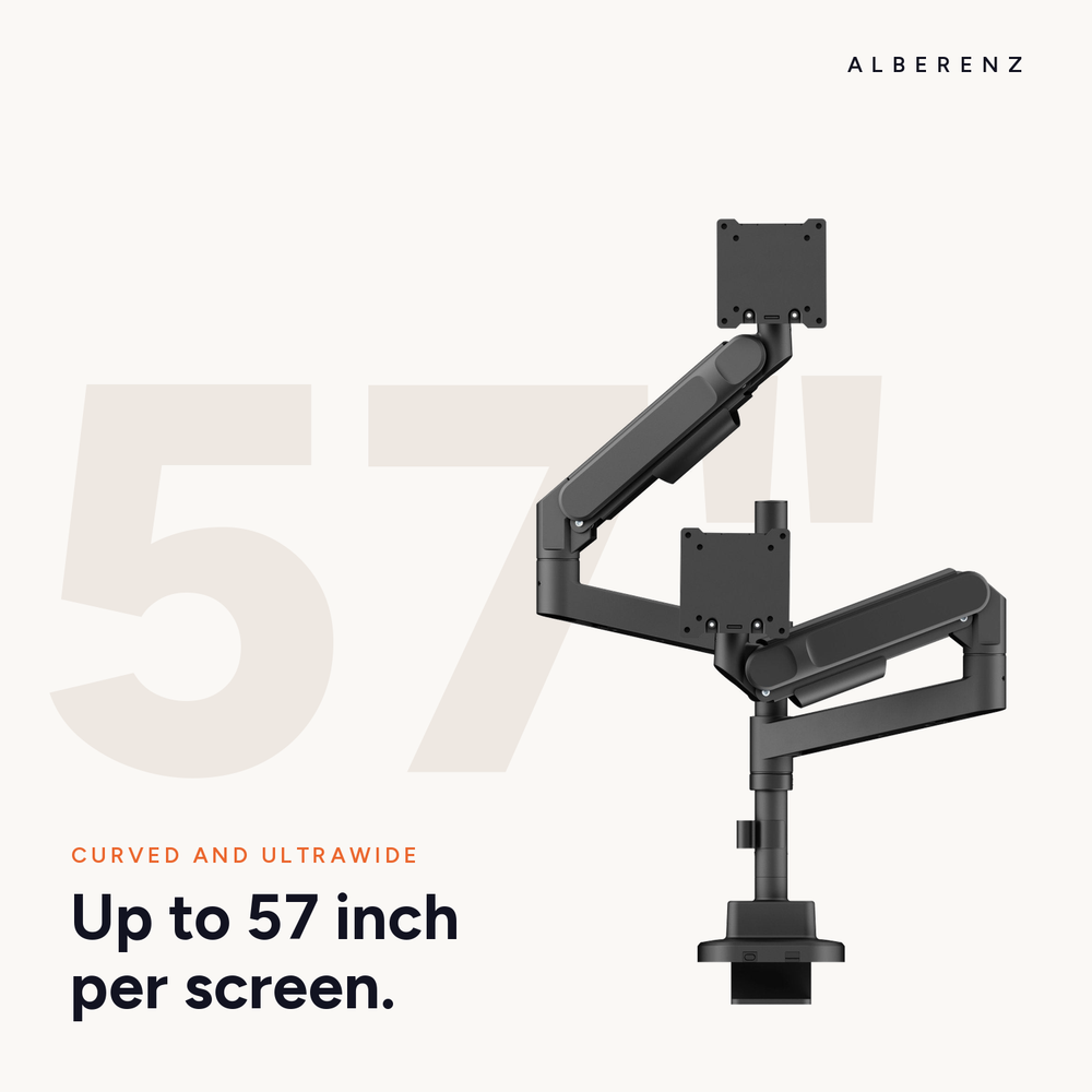 Alberenz® Doppelter Heavy Duty Monitorarm mit Gasfeder (2 Bildschirme bis 57 Zoll)