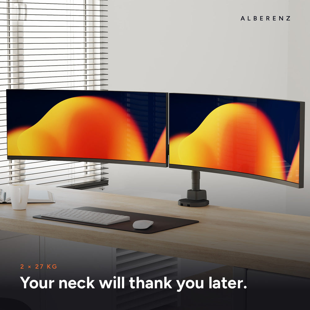 Alberenz® Doppelter Heavy Duty Monitorarm mit Gasfeder (2 Bildschirme bis 57 Zoll)