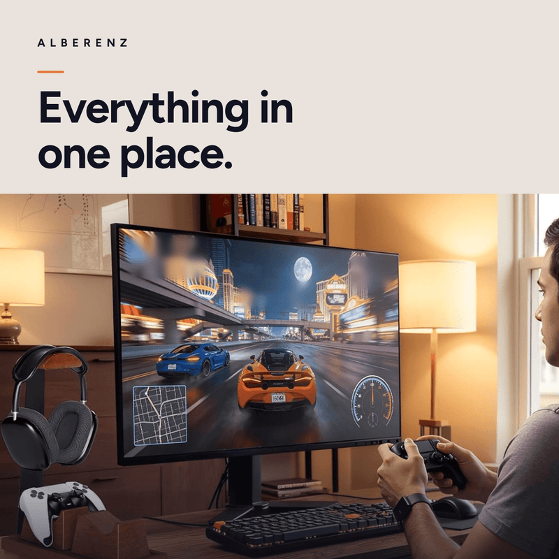 Alberenz® Kopfhörerständer mit Controller-Halterungen - Nussbaum
