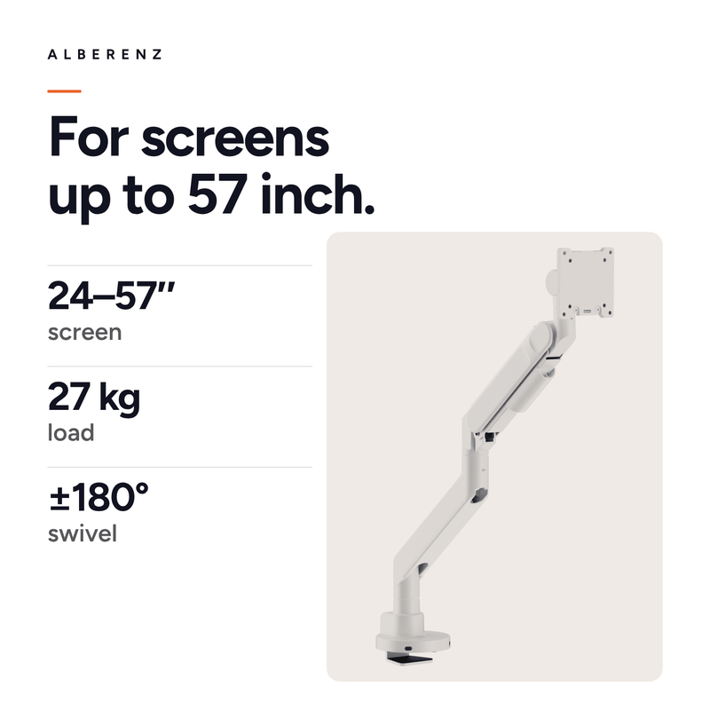 Alberenz® Schwerlast-Gasfeder-Monitorhalterung Weiß (bis zu 57 Zoll)