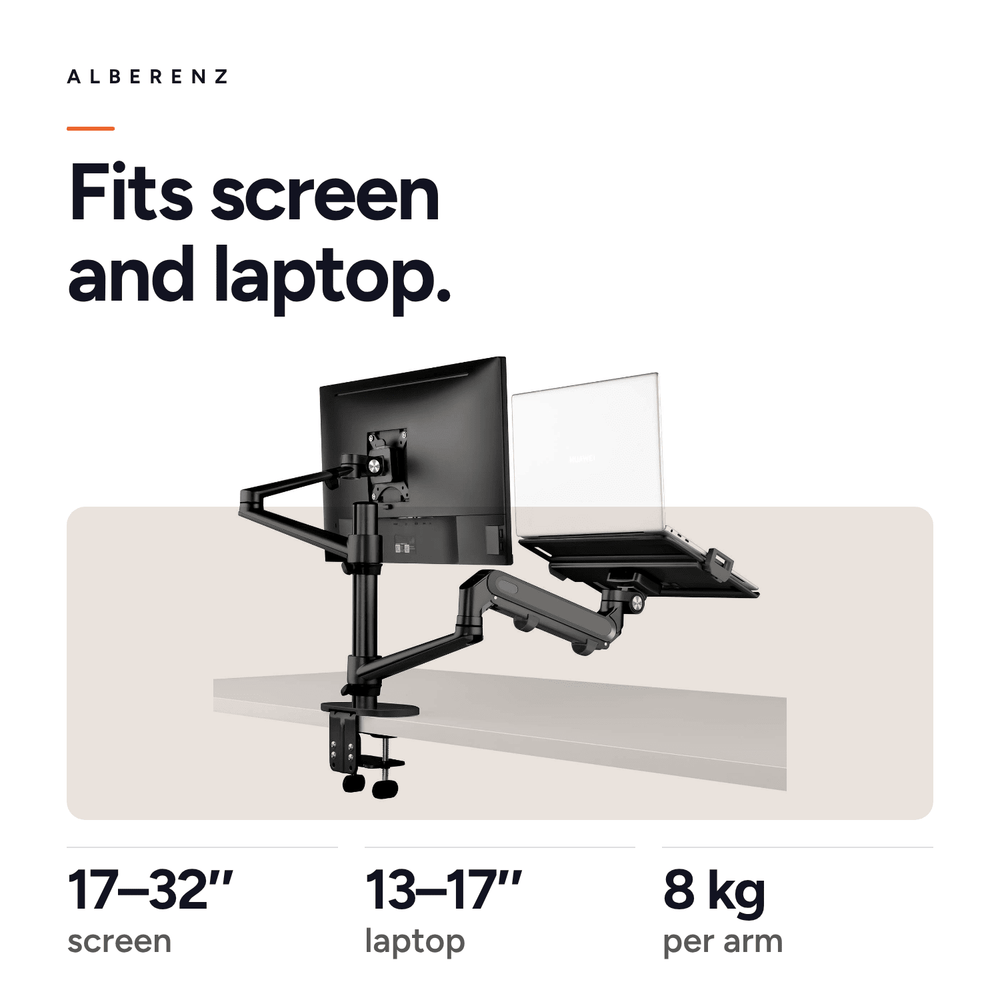 Alberenz® Laptop Monitorarm mit Gasfeder schwarz