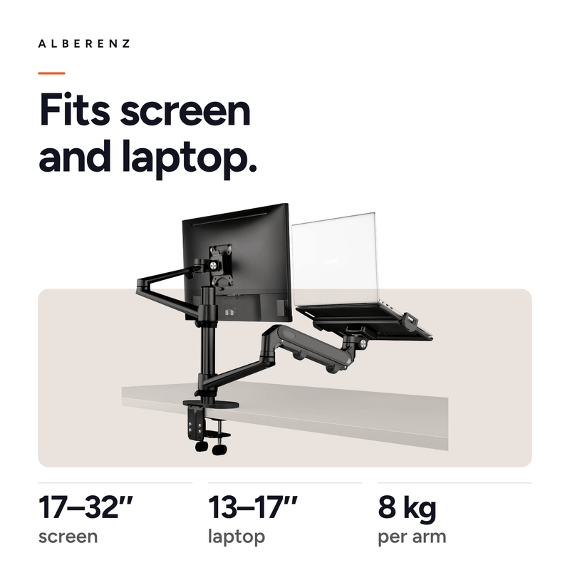 Alberenz® Laptop Monitorarm mit Gasfeder schwarz