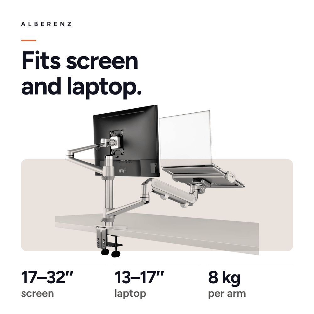 Alberenz® Laptop Monitorarm mit Gasfeder silber