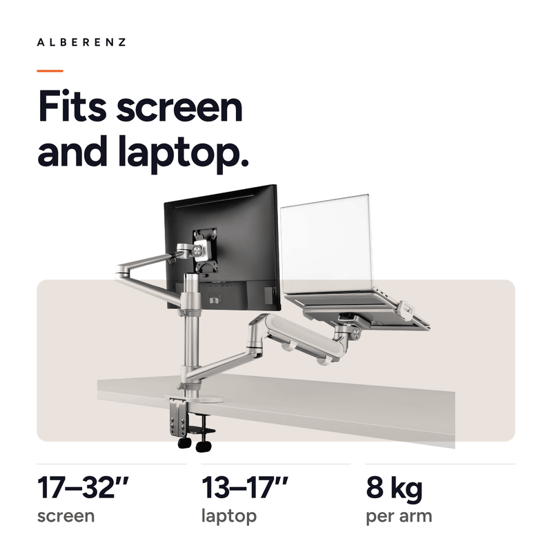 Alberenz® Laptop Monitorarm mit Gasfeder silber