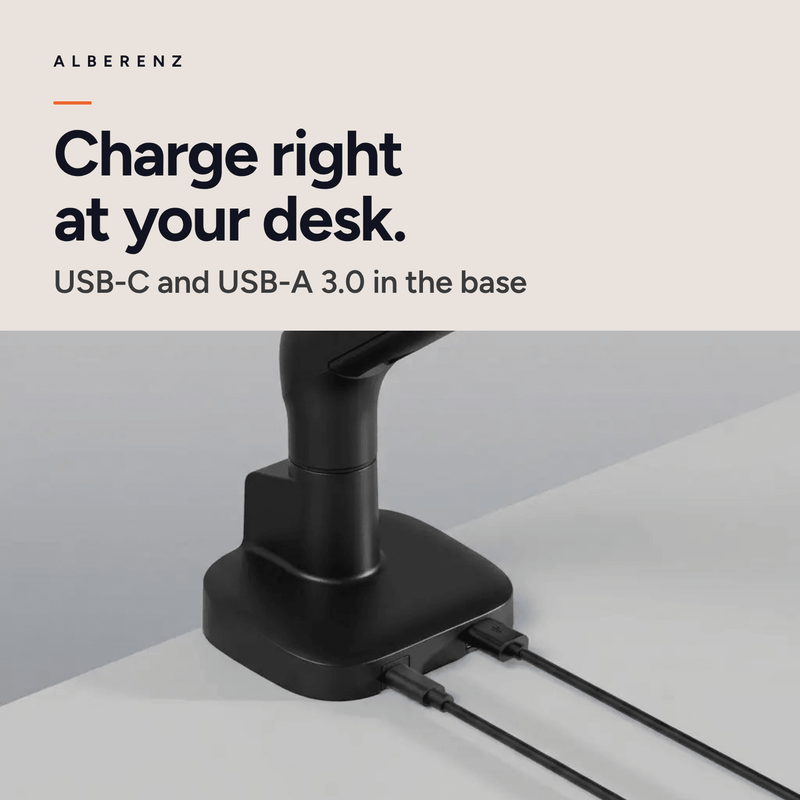 Alberenz® Einzelner Monitorarm mit USB-C & USB-A — Schwarz