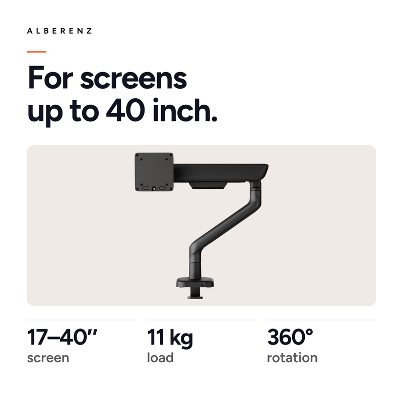Alberenz® Einzelner Monitorarm mit USB-C & USB-A — Schwarz