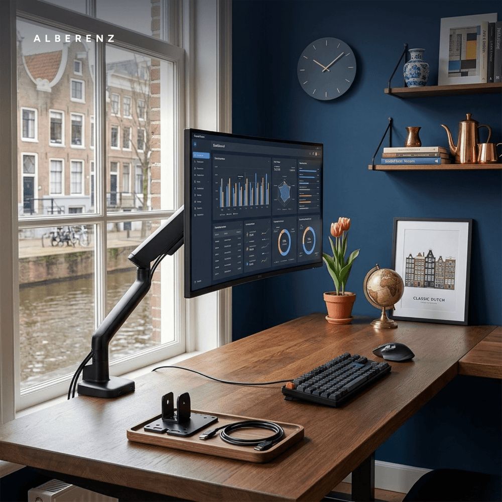 Alberenz® Einzelner Monitorarm mit USB-C & USB-A — Schwarz