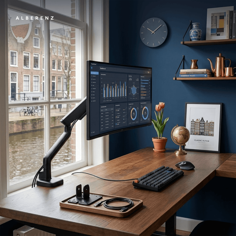 Alberenz® Einzelner Monitorarm mit USB-C & USB-A — Schwarz