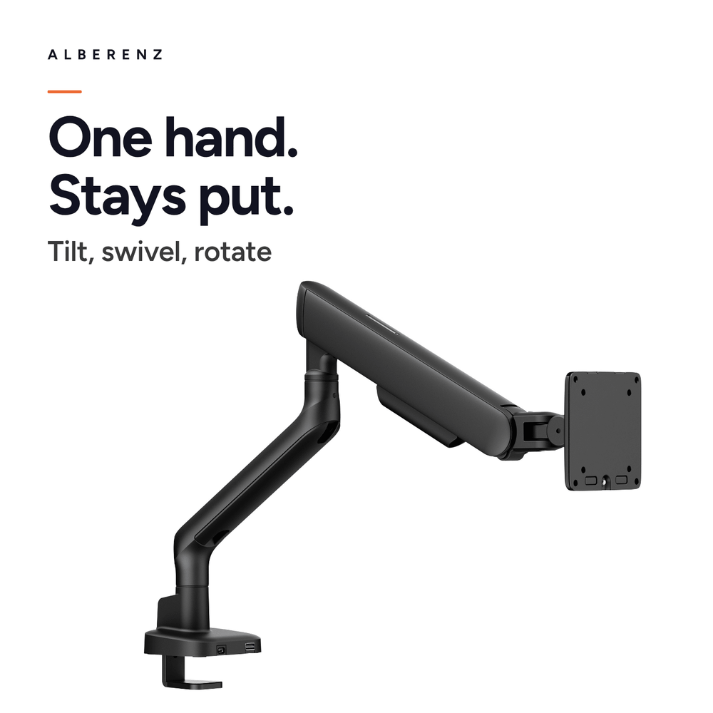Alberenz® Einzelner Monitorarm mit USB-C & USB-A — Schwarz