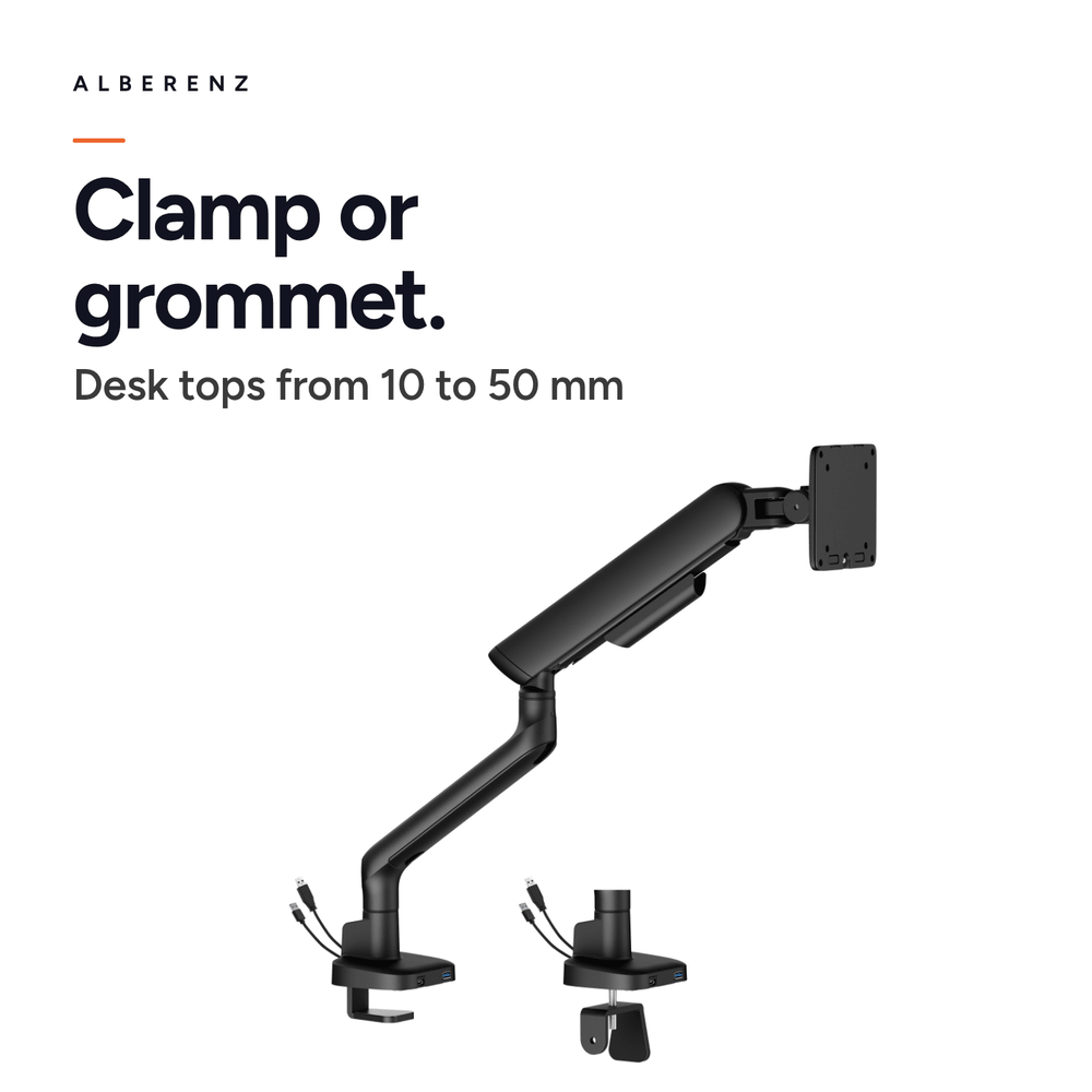 Alberenz® Einzelner Monitorarm mit USB-C & USB-A — Schwarz