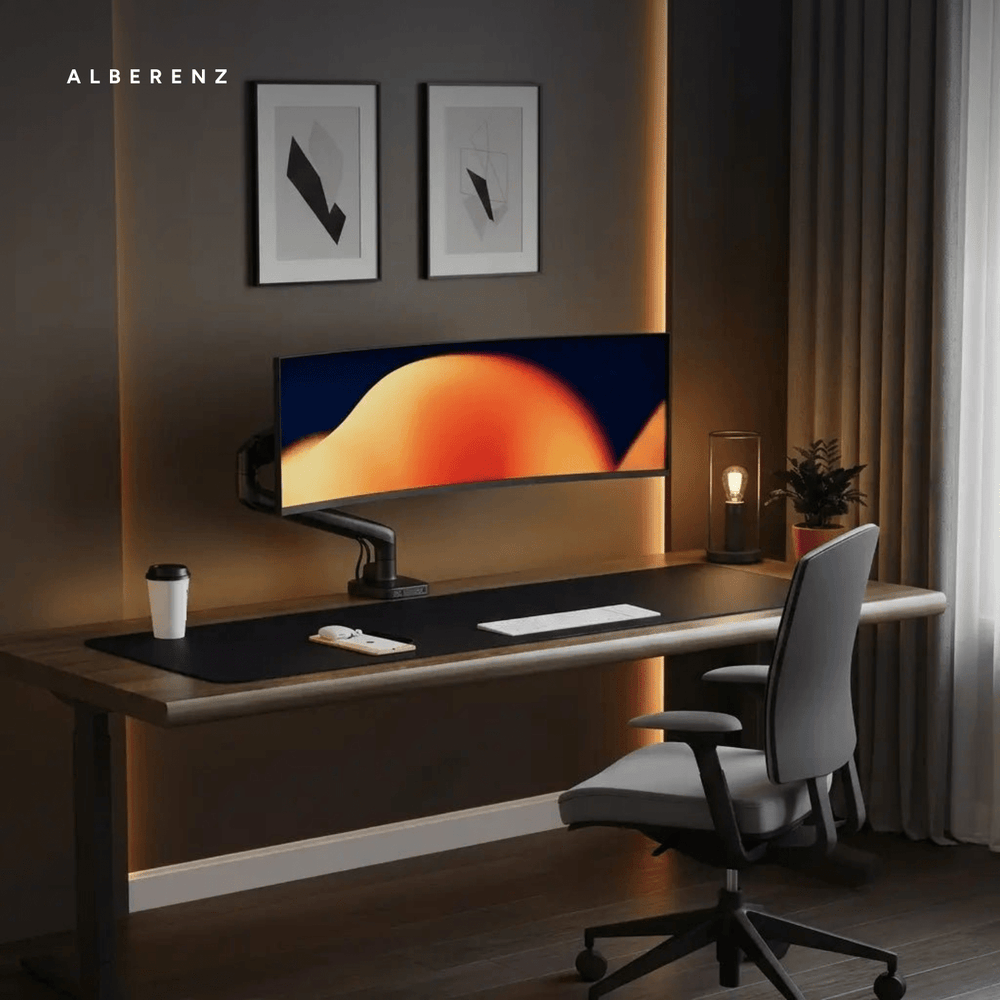 Alberenz® Einzelner Monitorarm mit USB-C & USB-A — Schwarz