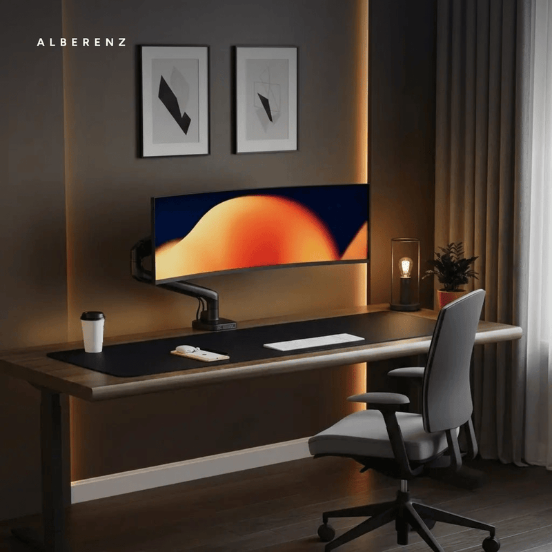 Alberenz® Einzelner Monitorarm mit USB-C & USB-A — Schwarz