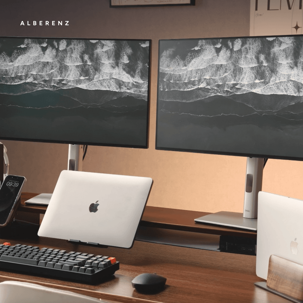 Bundle: Nussbaum-Monitorerhöhung + MagSafe-Ladegerät + Laptophalter + Tabletständer + Kopfhörerhalter