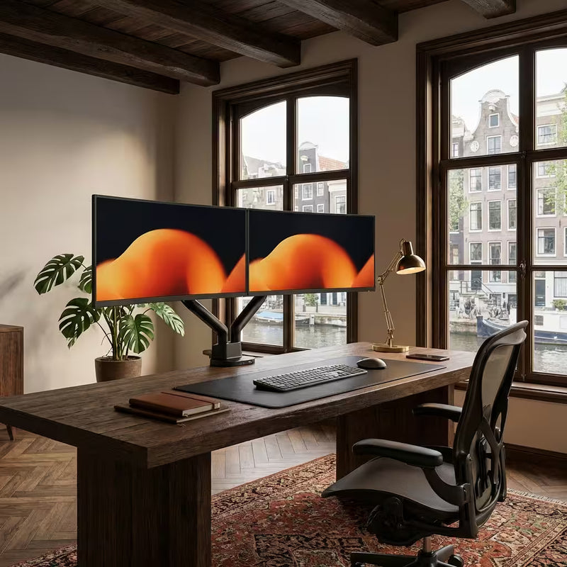 Alberenz Doppel-Monitorhalter Gasfeder - Bis zu 35" - Mit USB - Schwarz