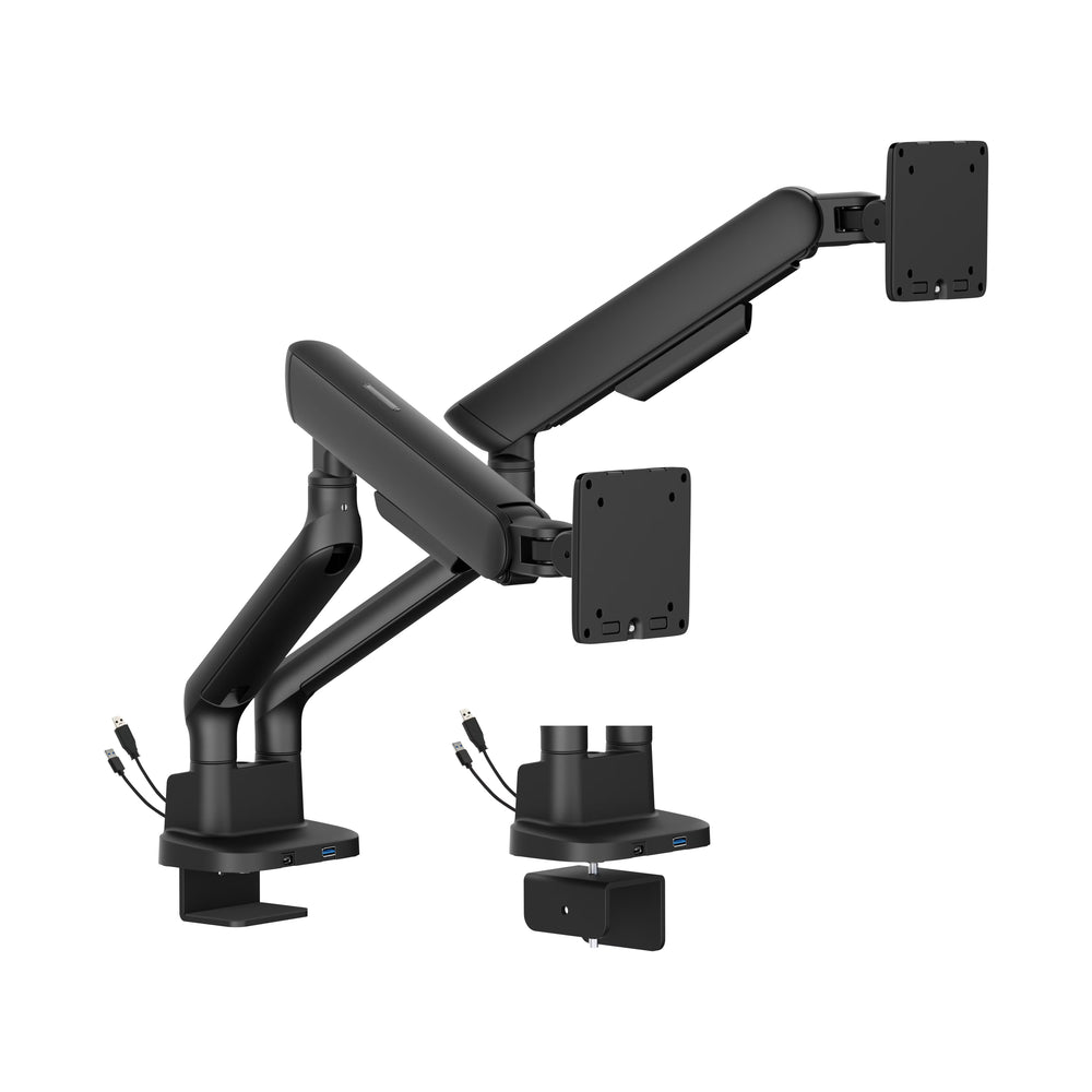 Alberenz Doppel-Monitorhalter Gasfeder - Bis zu 35" - Mit USB - Schwarz