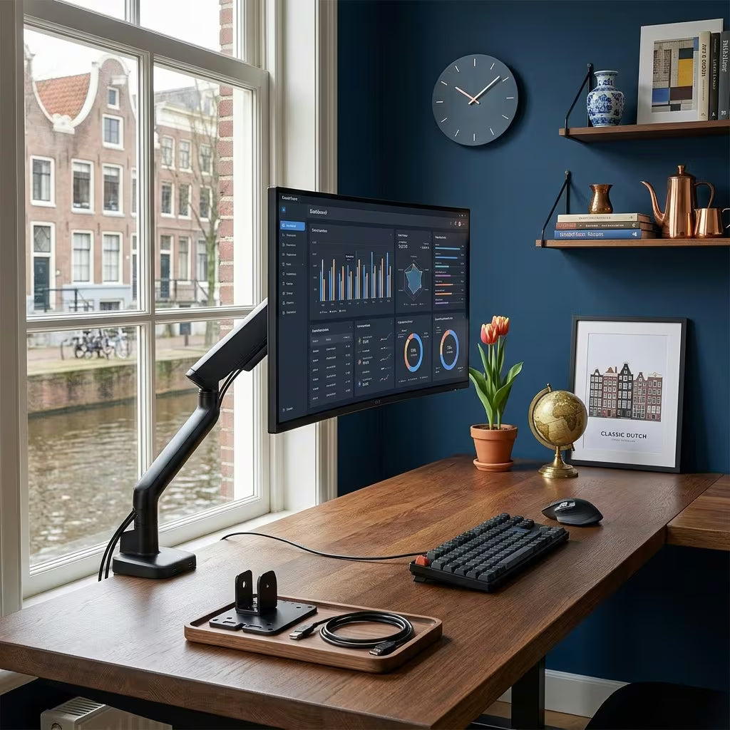 Alberenz® Einzelner Monitorarm mit USB-C & USB-A — Schwarz