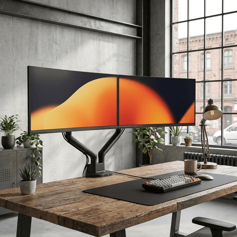 Alberenz Doppel-Monitorhalter Gasfeder - Bis zu 35" - Mit USB - Schwarz