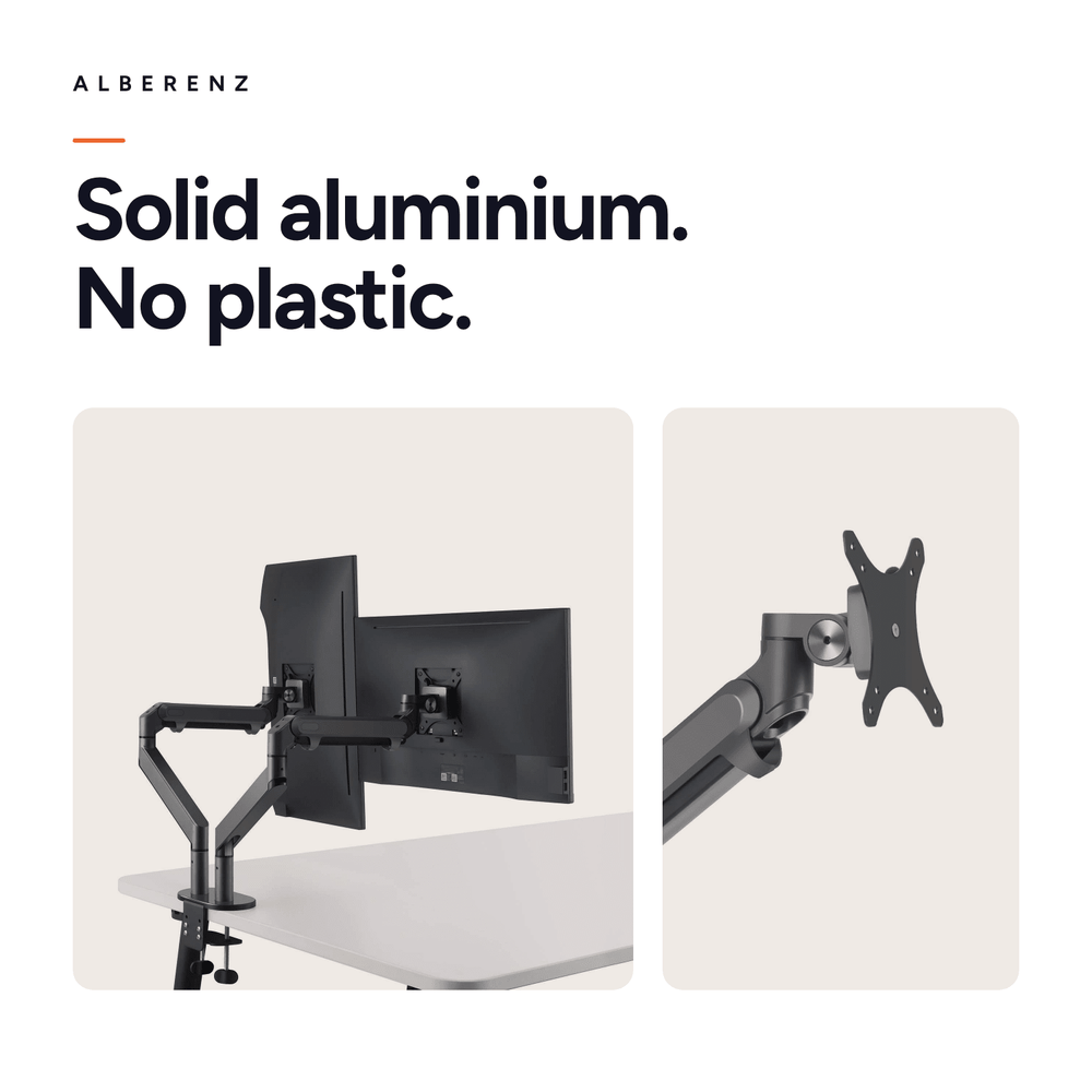 Alberenz® Doppel Monitorarm mit Gasfeder Dunkelgrau