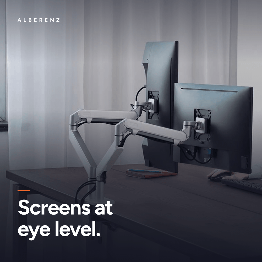 Alberenz® Doppel Monitorarm mit Gasfeder Silber