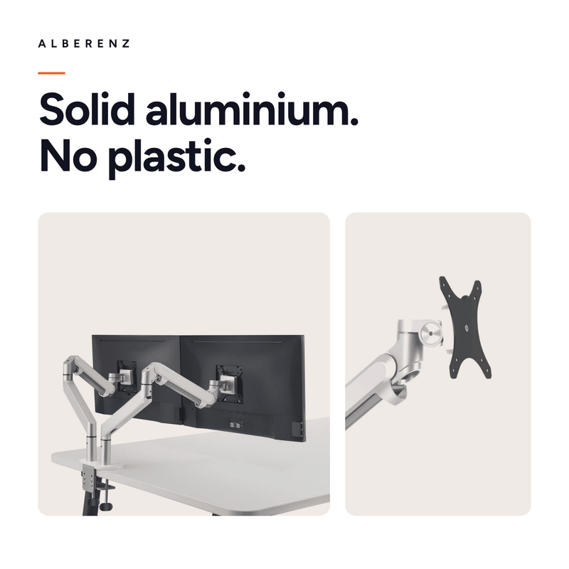 Alberenz® Doppel Monitorarm mit Gasfeder Silber