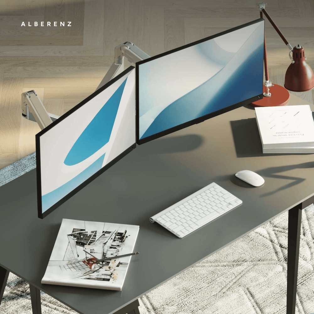 Alberenz® Doppel Monitorarm mit Gasfeder Silber