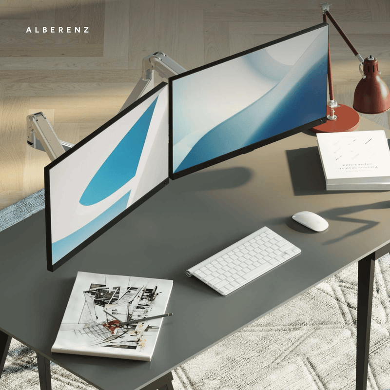 Alberenz® Doppel Monitorarm mit Gasfeder Silber