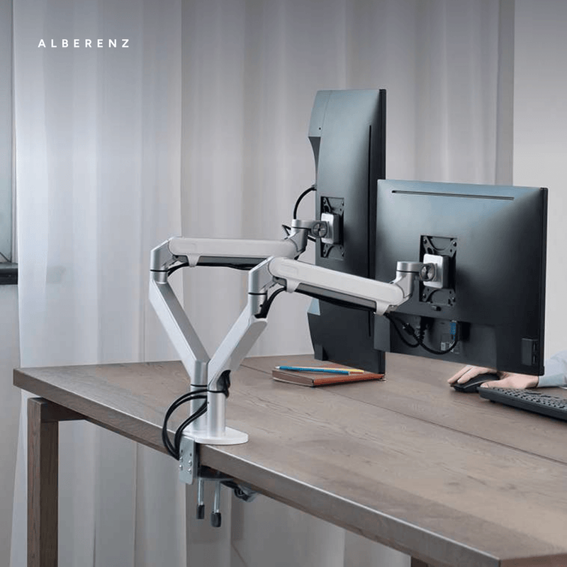 Alberenz® Doppel Monitorarm mit Gasfeder Silber