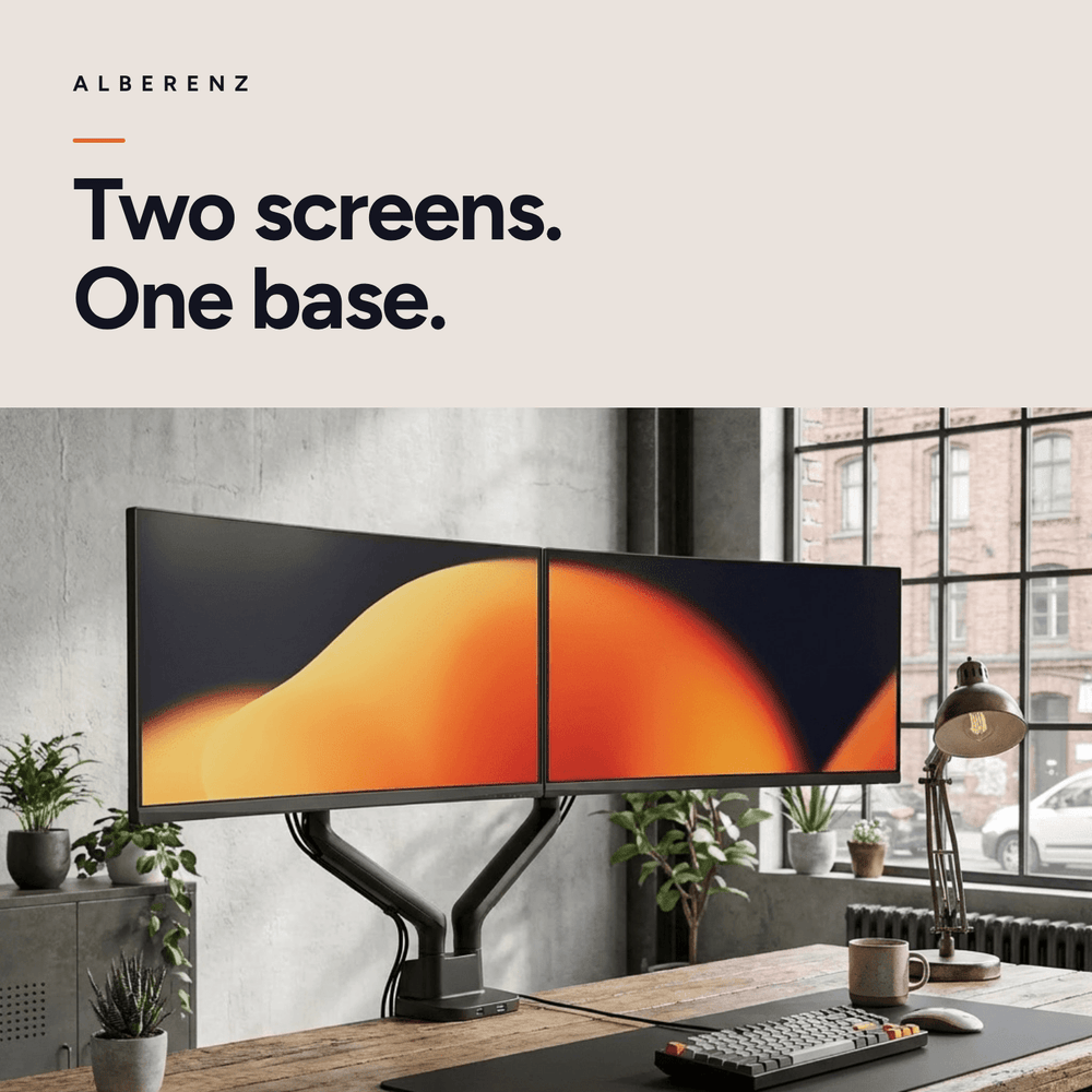 Alberenz Double Monitor Mount Gas Spring - Up until 35" - With USB - Black