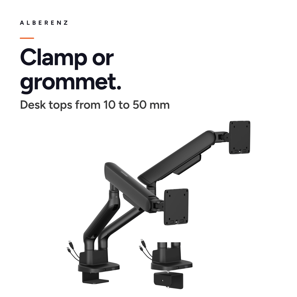 Alberenz Double Monitor Mount Gas Spring - Up until 35" - With USB - Black