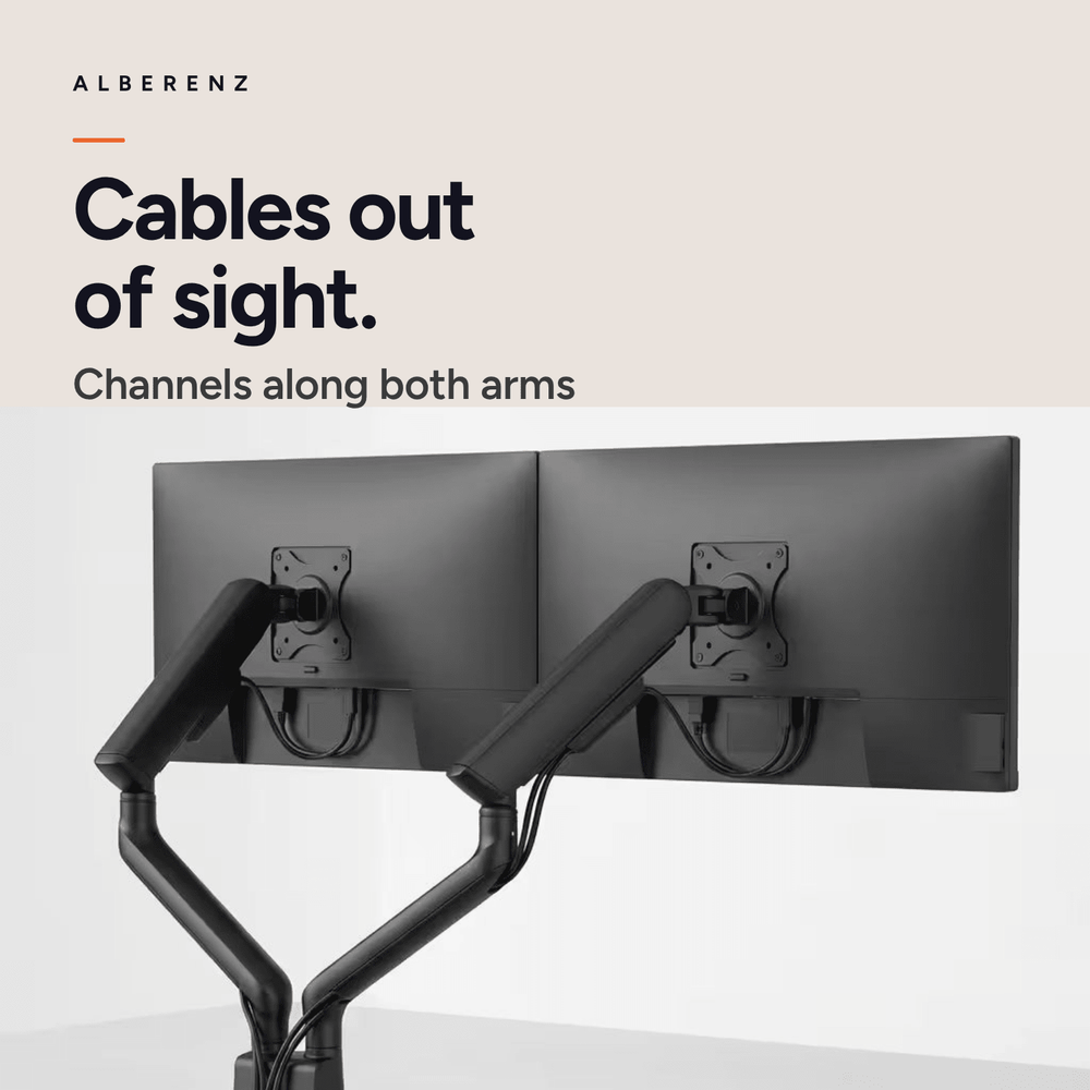 Alberenz Double Monitor Mount Gas Spring - Up until 35" - With USB - Black