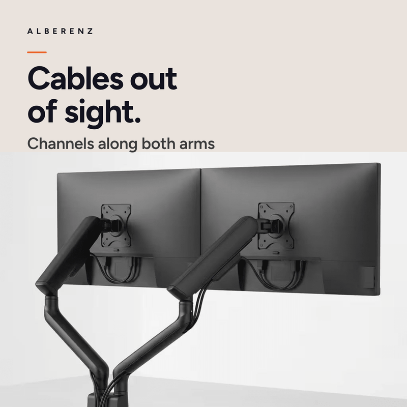 Alberenz Double Monitor Mount Gas Spring - Up until 35" - With USB - Black