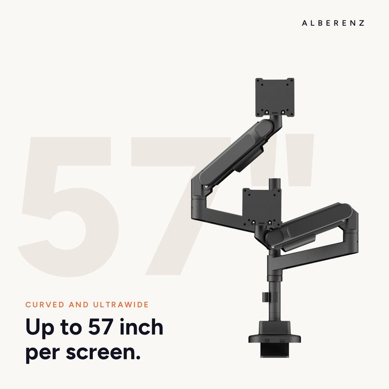Alberenz® Doppelter Heavy Duty Monitorarm mit Gasfeder (2 Bildschirme bis 57 Zoll)