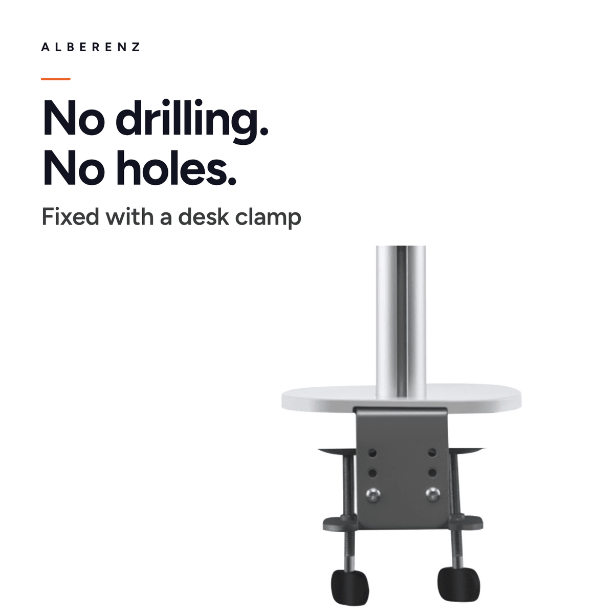 Alberenz dual monitor arm with laptop tray, silver: desk clamp, no drilling