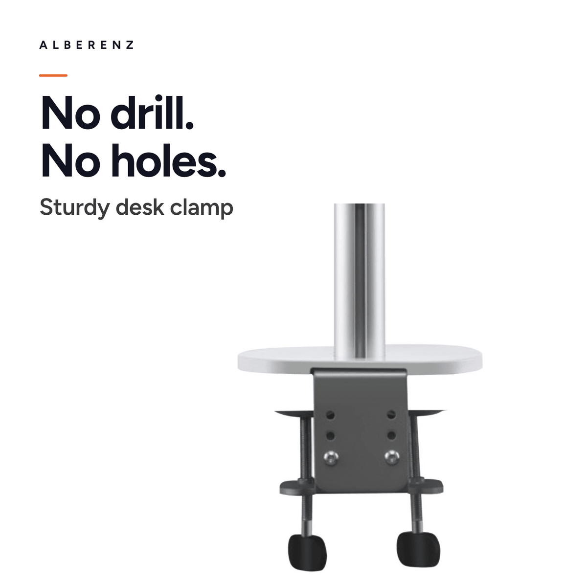 Alberenz dual monitor desk mount, silver: desk clamp, mounting without drilling