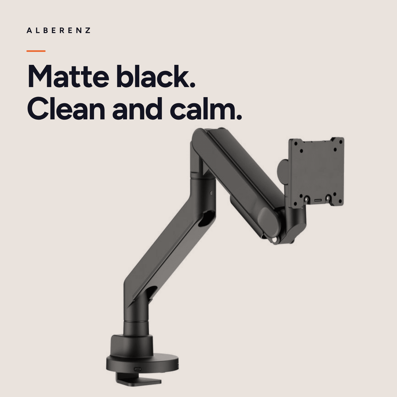 Alberenz heavy duty monitor arm with gas spring, matte black: matte black arm without a screen, clean and calm