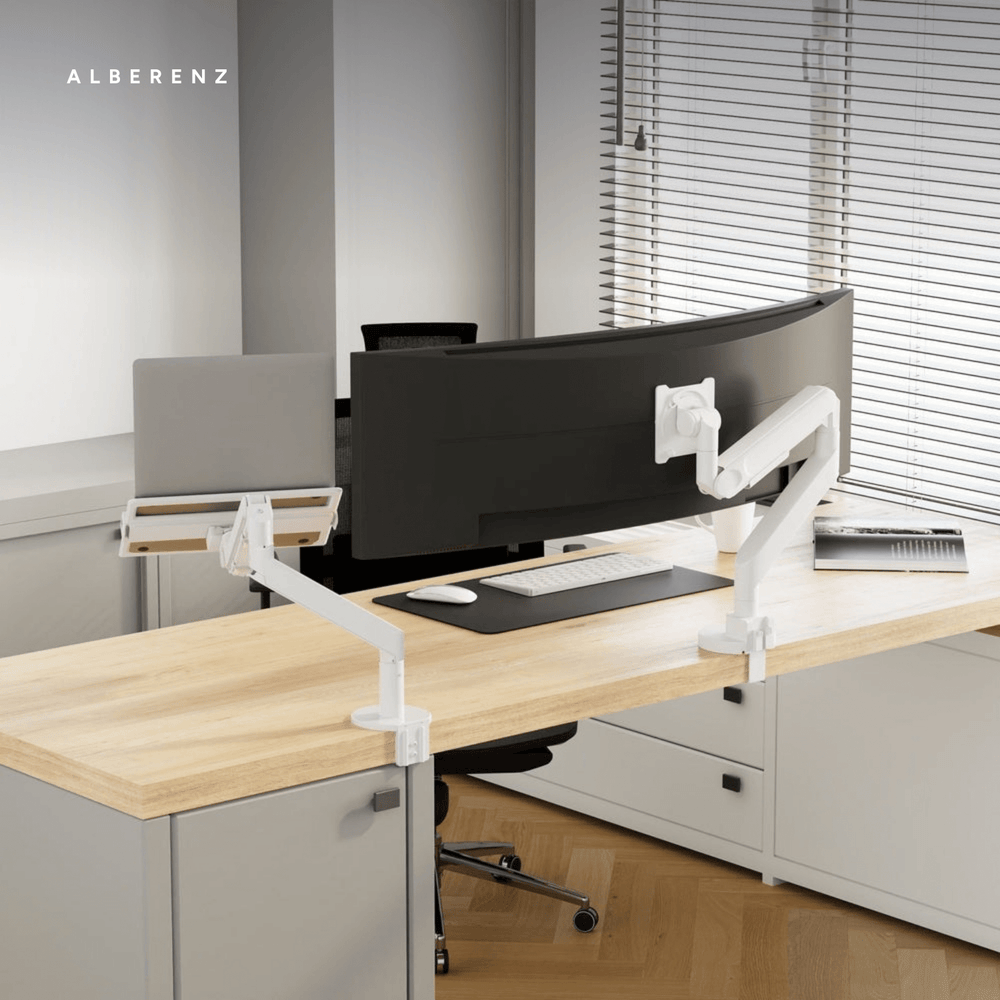 Alberenz® Schwerlast-Gasfeder-Monitorhalterung Weiß (bis zu 57 Zoll)