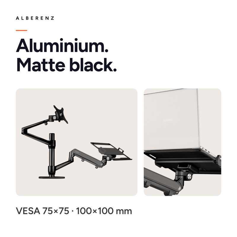 Alberenz® Laptop Monitorarm mit Gasfeder schwarz