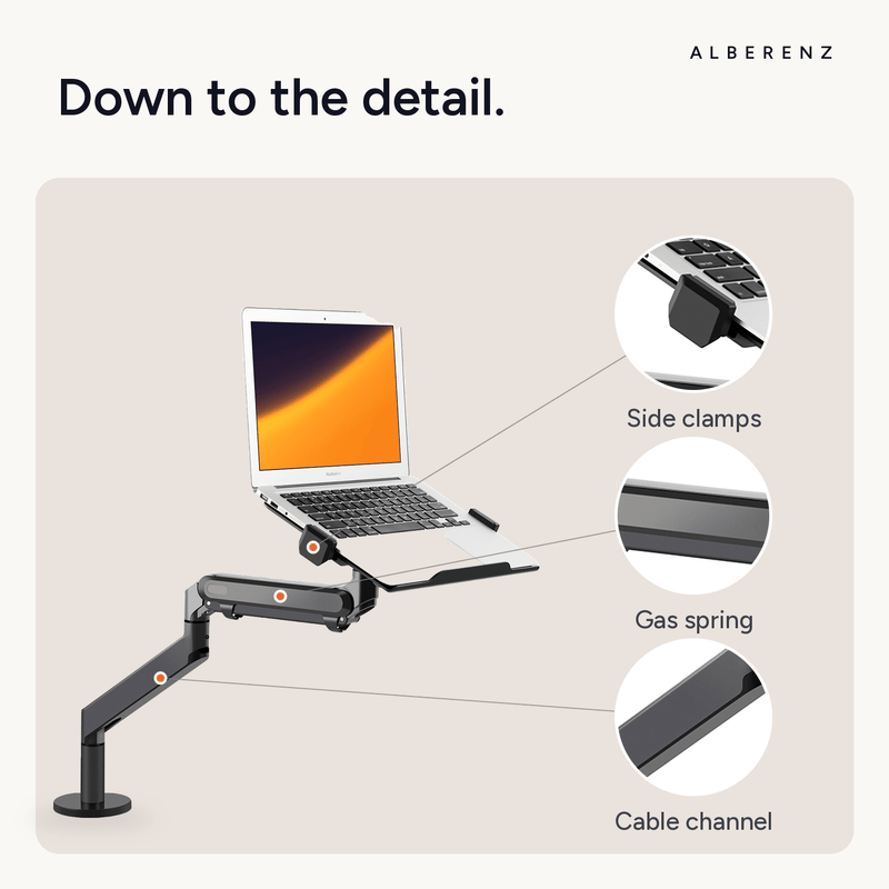 Alberenz® Laptoparm mit Gasfeder - Dunkelgrau