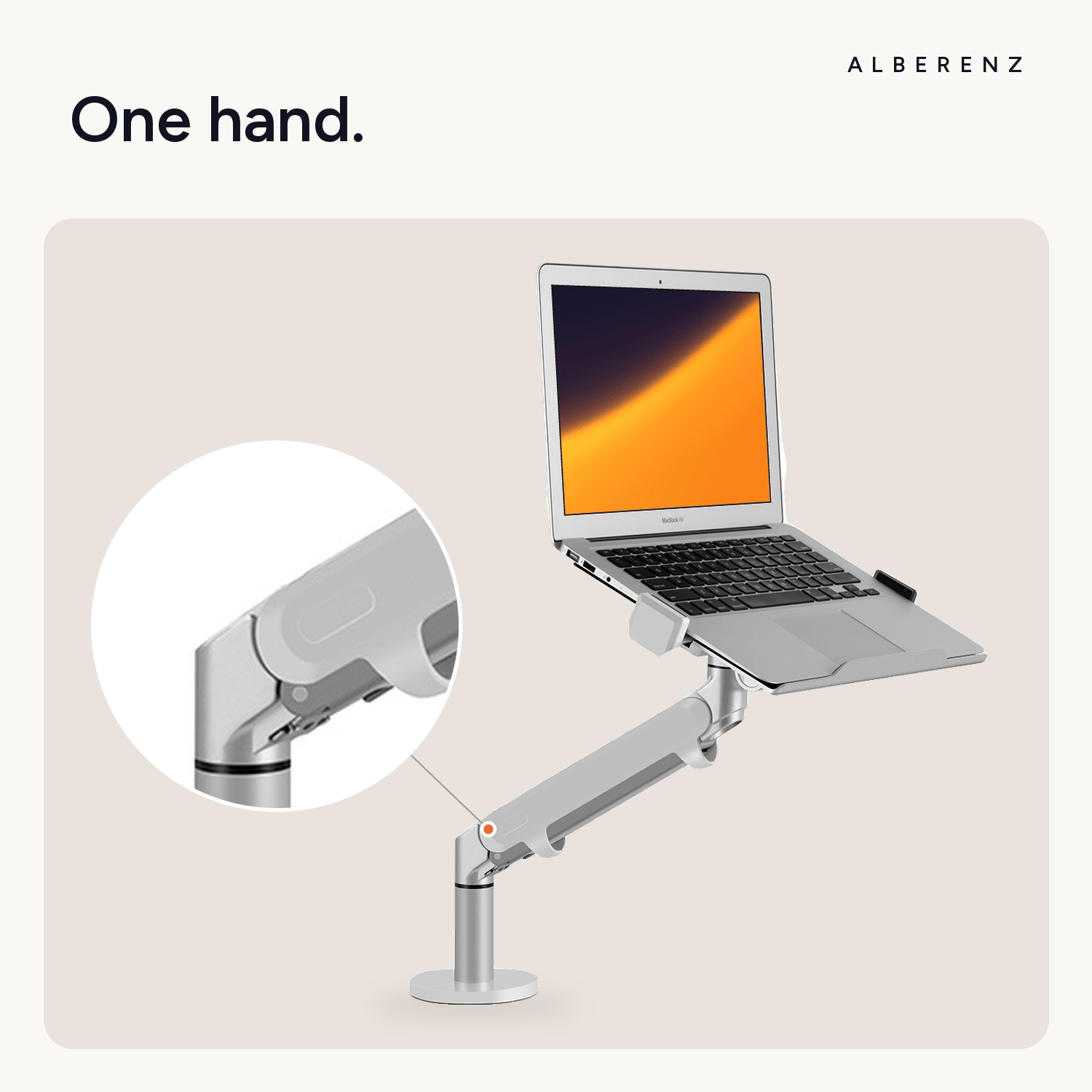 Alberenz gas spring laptop arm, silver: adjust with one hand, gas spring tension set with an Allen key