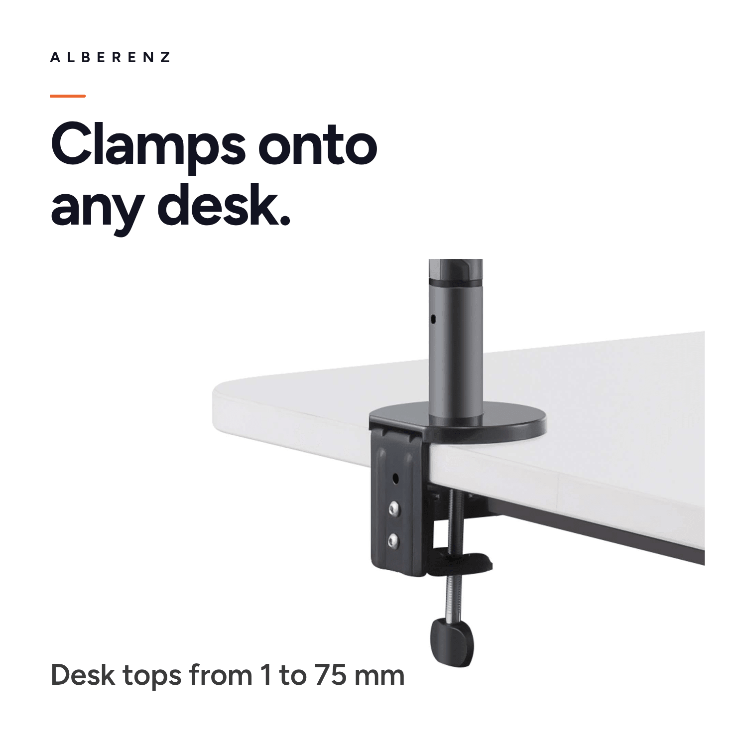 Alberenz gas spring monitor arm dark grey with walnut monitor riser: desk clamp for tops from 1 to 75 mm