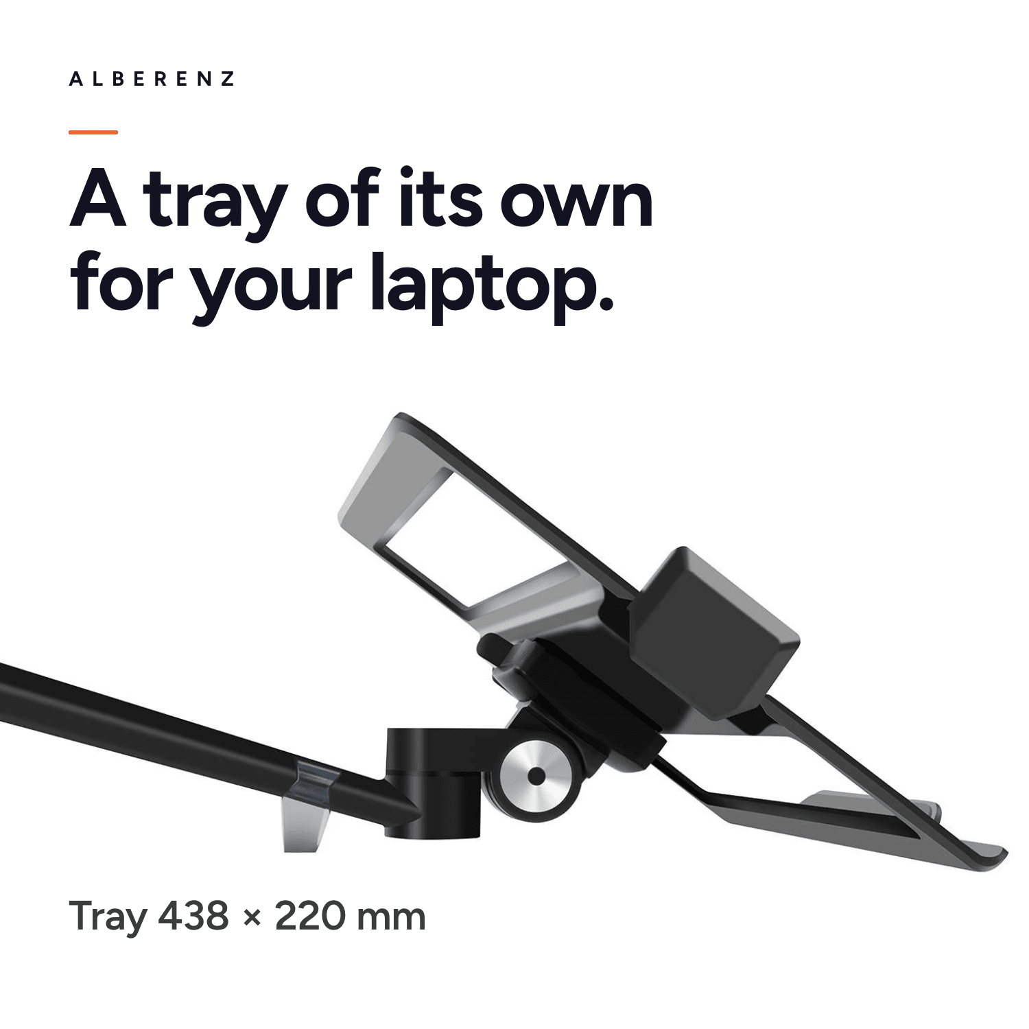 Alberenz monitor arm with laptop tray, black: laptop tray of 438 x 220 mm