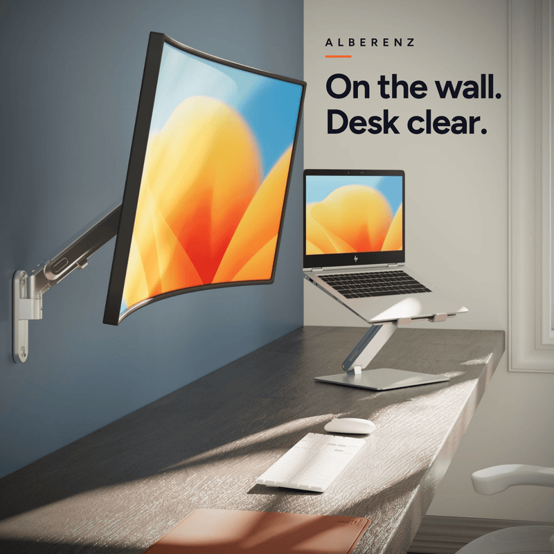 Alberenz® Monitorhalterung Wand Gasfeder Silber