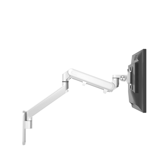 Alberenz wall mounted monitor arm with gas spring, silver, front view, for screens from 17 to 35 inch